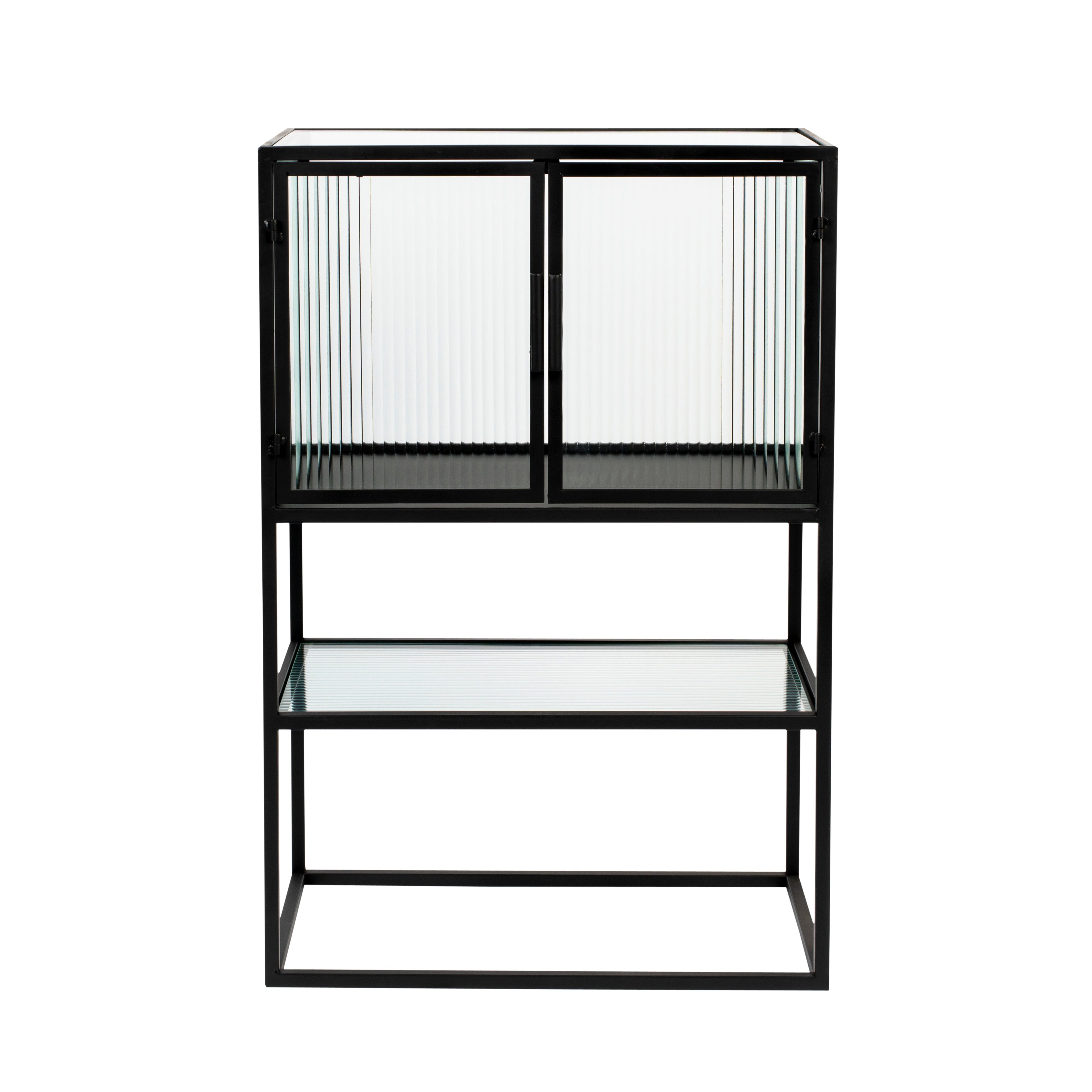 Dutchbone Boli Black Steel & Ribbed Glass Cabinet Small